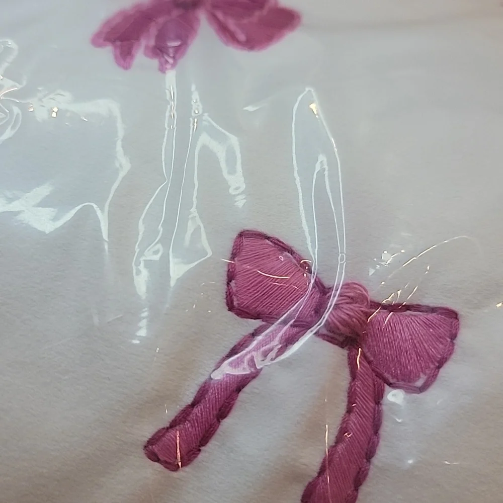Envogue Embroidered Bow Decorative Pillow In Pink & Ivory. 14x24.